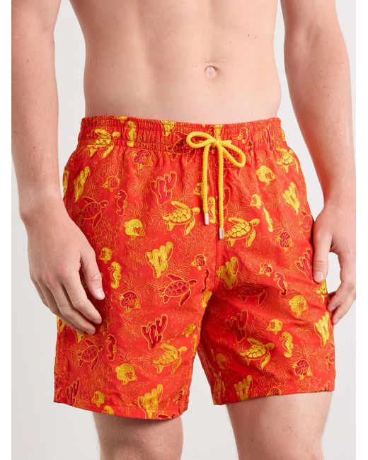 Vilebrequin Orange Mistral Straight-Leg Mid-Length Embroidered Swim Shorts for men