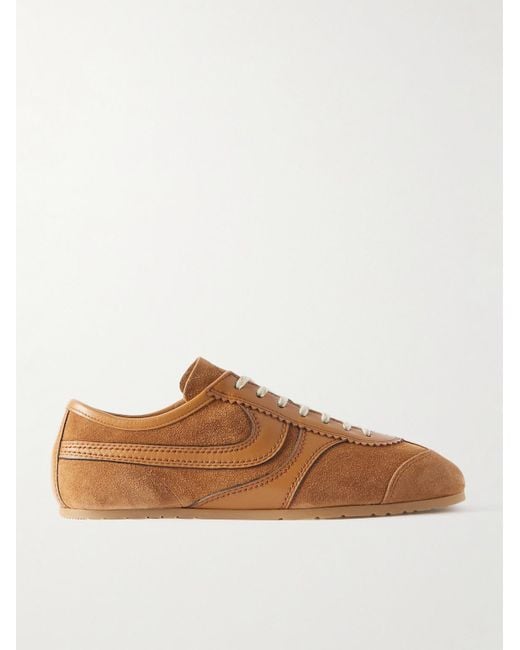 Dries Van Noten Brown Leather-trimmed Suede Sneakers for men
