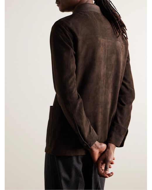 Overshirt in camoscio con finiture in pelle di Canali in Brown da Uomo