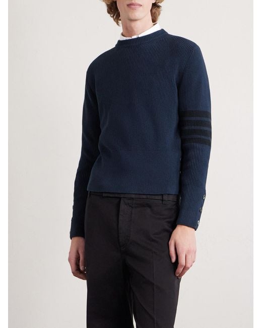 Thom Browne Blue Slim-Fit Striped Cotton Sweater for men