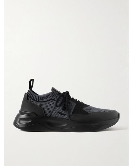 Berluti Black Shadow Rubber-Trimmed And Coated Stretch-Knit Sneakers for men