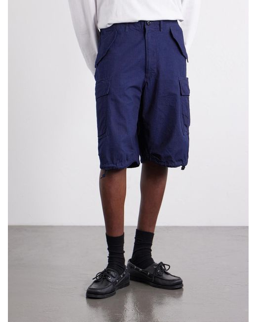 Beams Plus Blue Straight-Leg Cotton-Ripstop Cargo Shorts for men