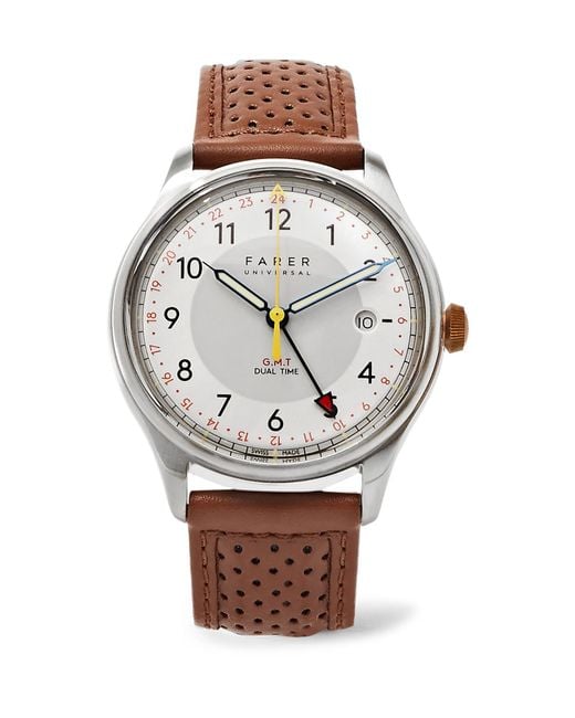 Farer Metallic Barnato Ii Gmt Stainless Steel And Leather Watch for men