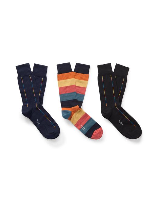 Paul Smith Blue Three-pack Stretch-cotton Blend Socks for men
