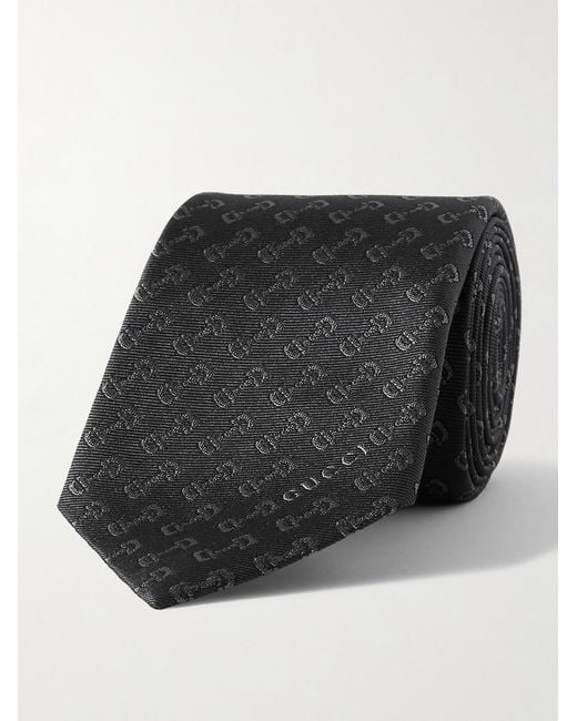 Gucci Black 7Cm Horsebit Silk-Jacquard Tie for men