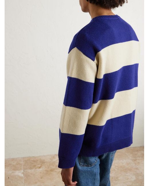 Valentino Garavani Blue Striped Jacquard-Knit Wool Sweater for men