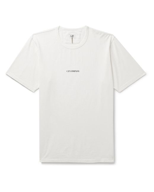 C P Company White Garment-dyed Logo-print Cotton-jersey T-shirt for men