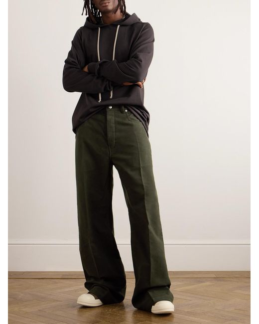 Rick Owens Green Geth Straight-Leg Brushed Cotton-Twill Trousers for men