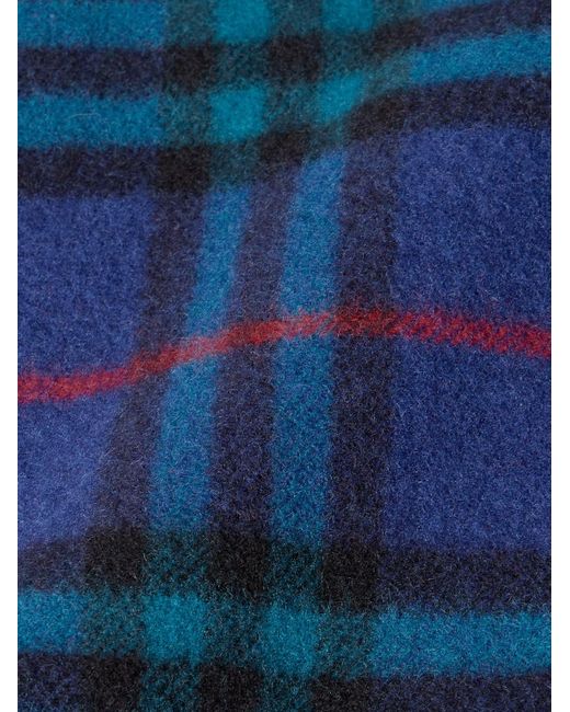 Fringed Checked Cashmere Scarf di Burberry in Blue da Uomo