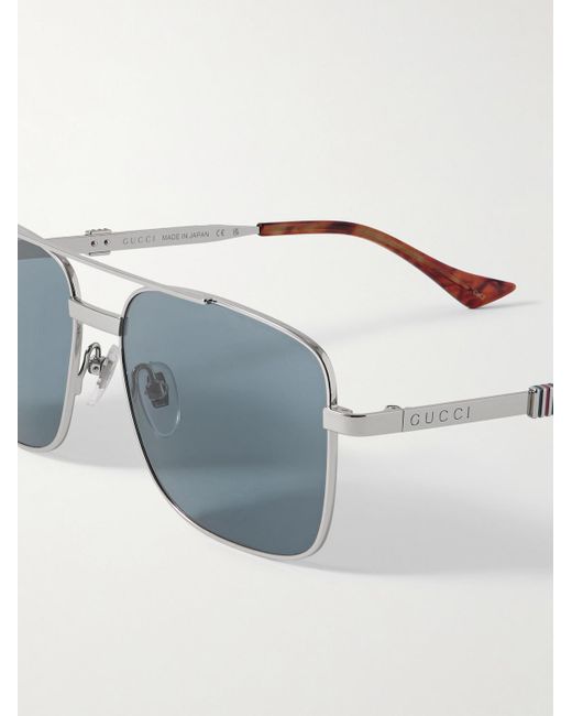 Gucci Blue Aviator-style Silver-tone Sunglasses for men