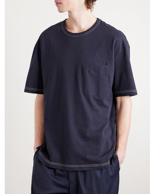 Lemaire Blue Cotton And Linen-Blend Jersey T-Shirt for men