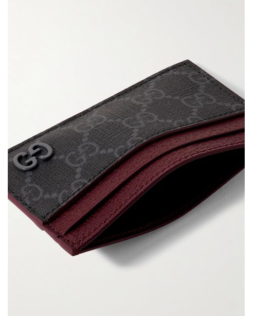 Gucci Purple GG Supreme Monogrammed Coated-canvas And Pebble-grain Leather Cardholder for men