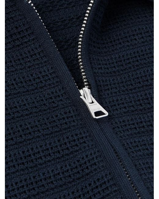 NN07 Blue Gustav Open-Knit Organic Cotton Zip-Up Cardigan for men