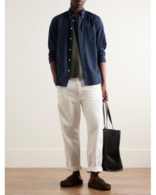 NN07 Blue Arne 5655 Button-down Collar Organic Cotton And Modal-blend Twill Shirt for men