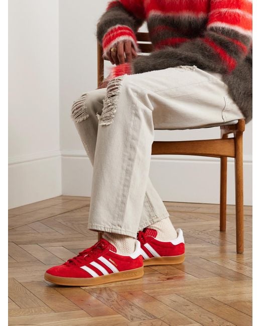 Adidas Red Gazelle Indoor Sneakers aus Veloursleder mit Lederbesatz