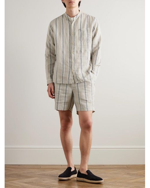 Oliver Spencer White Grandad-collar Striped Linen Shirt for men