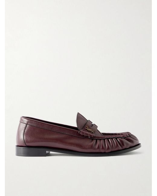 Saint Laurent Brown Logo-embellished Leather Penny Loafers for men