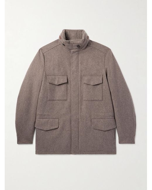 Loro Piana Gray Traveller Padded Rain System Cashmere Field Jacket for men