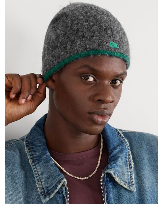 ERL Gray Logo-Embroidered Brushed Wool-Blend Beanie for men