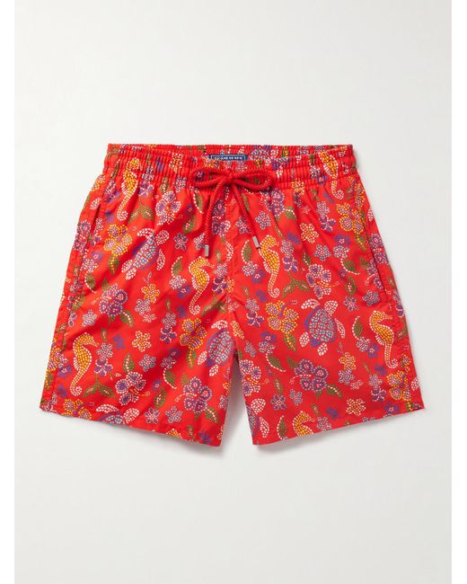 Vilebrequin Red Moorea Straight-leg Mid-length Printed Econyl® Swim Shorts for men
