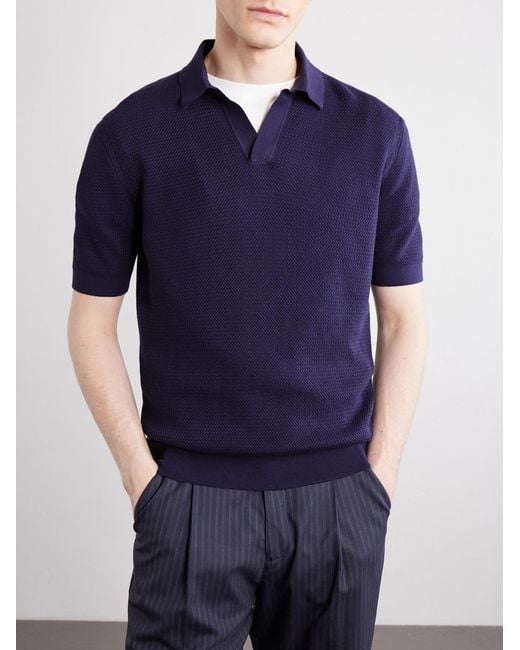 Zegna Blue Slim-fit Cotton-piqué Polo Shirt for men