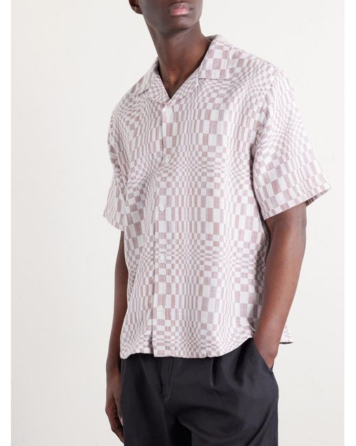 Corridor NYC Pink High Focus Camp-collar Checked Cotton Shirt for men