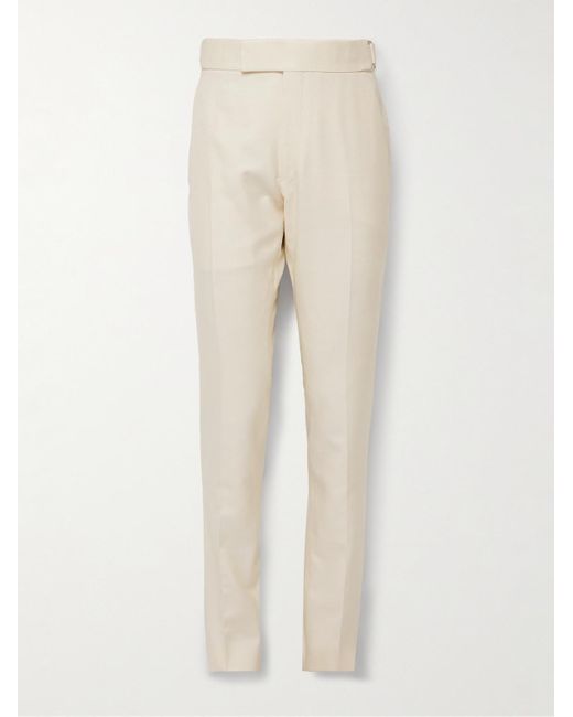 Tom Ford Natural Atticus Slim-fit Tapered Silk-canvas Suit Trousers for men