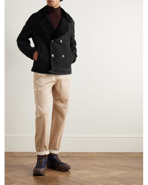 Brunello Cucinelli Black Double-Breasted Shearling Jacket for men