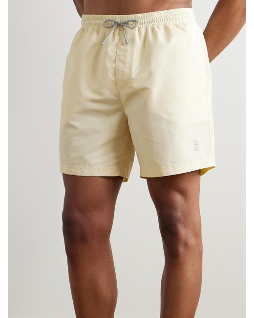 Shorts Da Mare Medi A Gamba Dritta Con Logo Ricamato di Brunello Cucinelli in Natural da Uomo