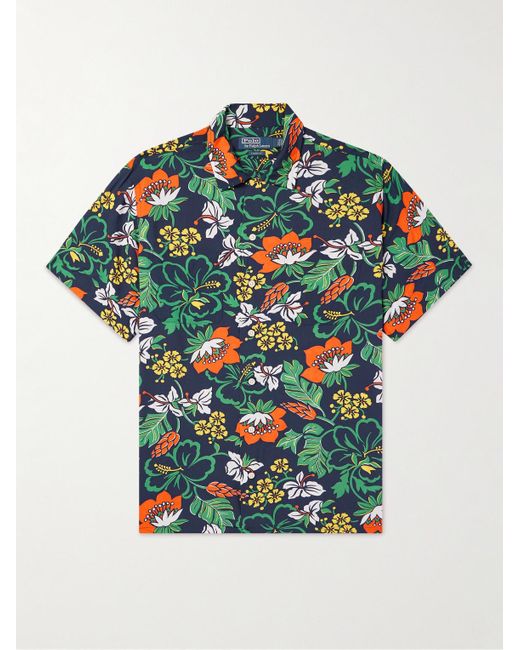 Polo Ralph Lauren Green Floral-print Satin Shirt for men