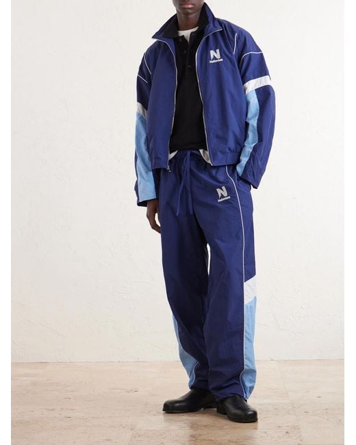 NAHMIAS Blue Straight-Leg Logo-Embroidered Nylon Trousers for men