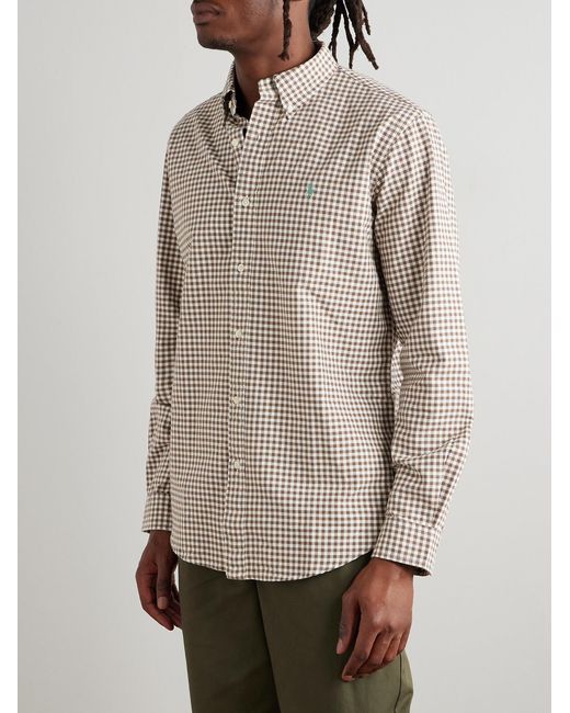 Polo Ralph Lauren Natural Button-down Collar Logo-embroidered Checked Cotton Shirt for men