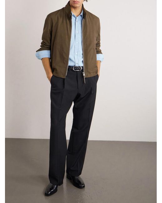 Tom Ford Green Leather-trimmed Virgin Wool for men