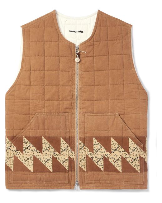 STORY mfg. Brown Saturn Patchwork Quilted Organic Cotton Gilet for men