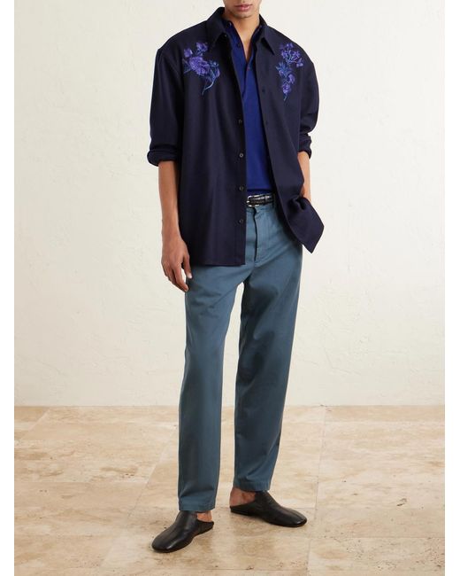 Dries Van Noten Blue Slim-Fit Straight-Leg Cotton-Twill Trousers for men