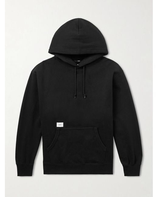 (w)taps Black Aon Logo-Appliquéd Cotton-Jersey Hoodie for men