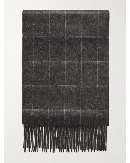 Dunhill Gray Fringed Checked Cashmere Scarf for men