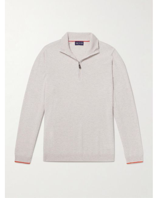 N.Peal Cashmere White Cashmere Tucci Leather-Trimmed Half-Zip Sweater for men