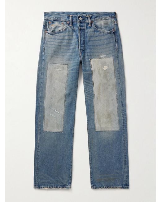 RRL Blue Straight-Leg Distressed Panelled Selvedge Jeans for men
