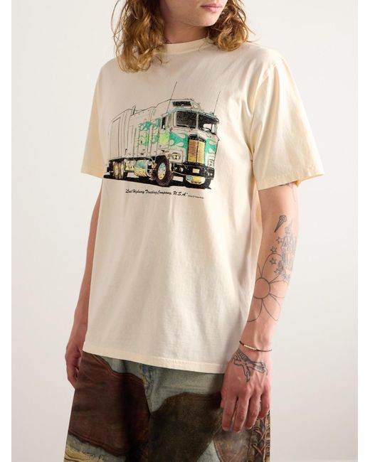 T-shirt in jersey di cotone con stampa Lost Highway Trucking di One Of These Days in Natural da Uomo