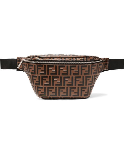 Fendi Brown Ff Print Leather Belt Bag for men