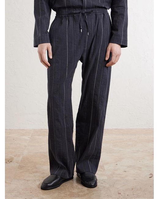 A Kind Of Guise Blue Samurai Straight-leg Striped Cotton And Linen-blend Trousers for men