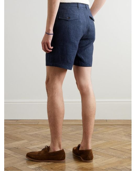 Mr P. Blue Straight-Leg Linen-Chambray Bermuda Shorts for men