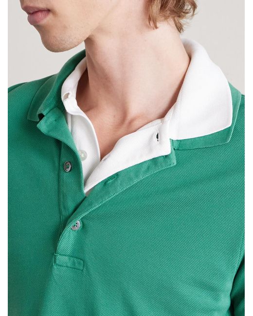 Tom Ford Green Slim-fit Lyocell And Cotton-blend Piqué Polo Shirt for men