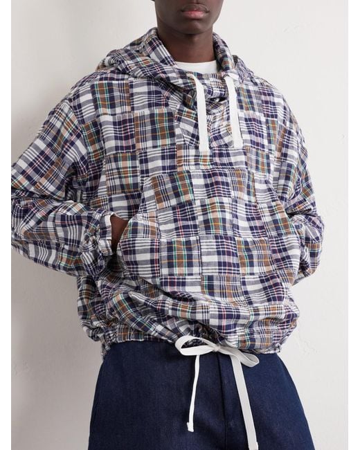 Beams Plus Blue Patchwork Checked Cotton Jacket for men