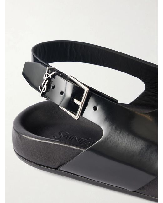 Saint Laurent Black Helios 10 Cassandre-embellished Leather Sandals for men