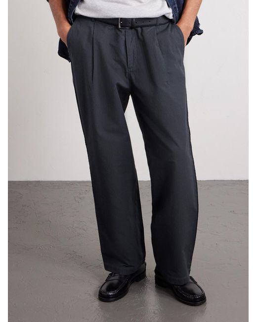 Folk Blue Wide-leg Cotton Trousers for men
