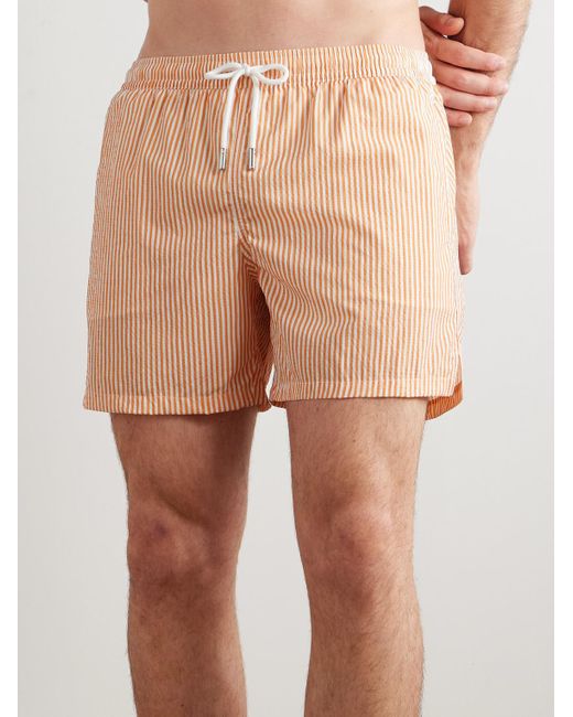 Thom Sweeney Natural Straight-Leg Mid-Length Striped Swim Shorts for men
