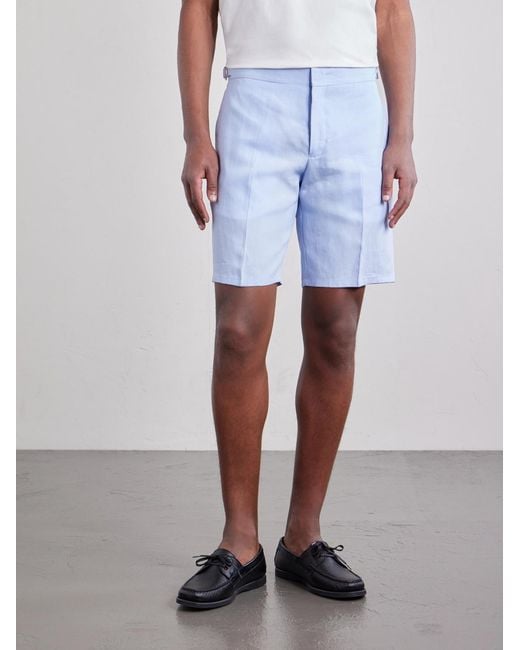 Orlebar Brown Blue Norwich Straight-Leg Linen Shorts for men