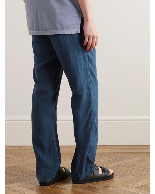 James Perse Gerade geschnittene Hose aus Leinen mit Kordelzugbund in Stückfärbung in Blue für Herren